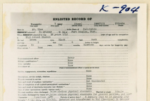 Enlisted record for Tommy Yamamoto (ddr-densho-37-1970)