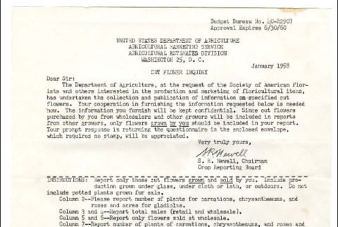 Letter from S.R. Newell, Chairman, Crop Reporting Board, United States Department of Agriculture Agricultural Marketing Service Agricultural Estimates Division to Sadatsuka Hamada, January 1958 (ddr-csujad-5-302)
