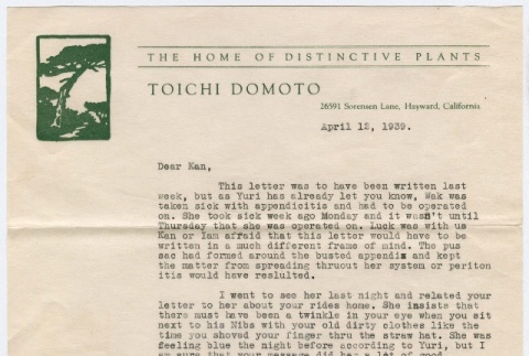 Three letters to Kan Domoto from Niich and one receipt for two and half days work (ddr-densho-329-448)