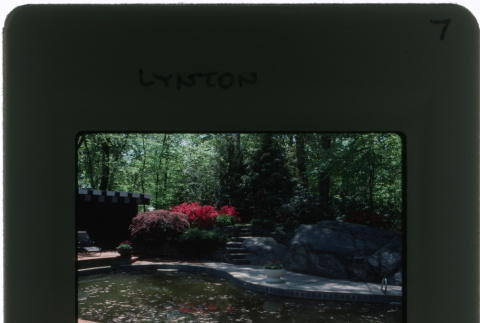 Pond and patio at the Lynton project (ddr-densho-377-448)