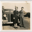 Tomoye (Nozawa) Takahashi and unknown man standing by car (ddr-densho-426-1658)