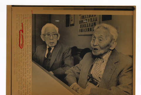 Two Japanese-American men during interviews leading up to receiving redress checks (ddr-csujad-52-16)