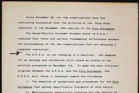 Draft Statement on City Collegian publishing of image (ddr-densho-530-28)