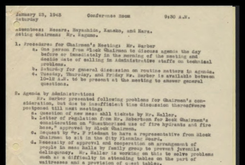 Minutes from the Heart Mountain Block Chairmen meeting, January 23, 1943 (ddr-csujad-55-408)
