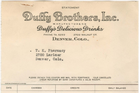 Invoice from Duffy Brothers, Inc. (ddr-densho-319-510)