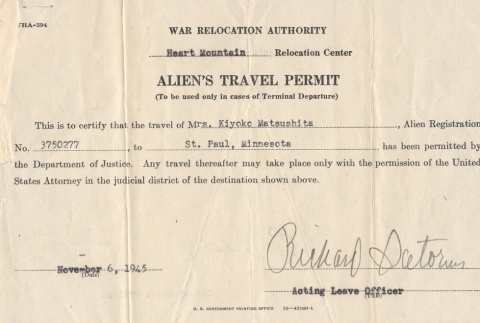 Alien's Travel Permit (ddr-densho-102-35)