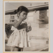 Leslie Shiomi with bubbles (ddr-densho-522-546)