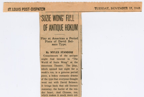 Clipping from St. Louis Post-Dispatch with review of The World of Suzie Wong (ddr-densho-367-261)