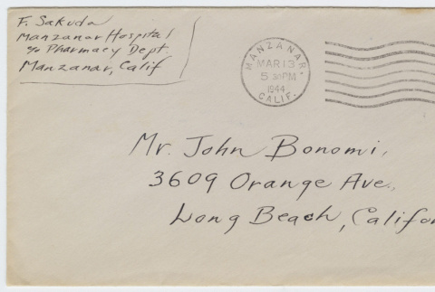 Envelope addressed to John Bonomi (ddr-janm-21-41)