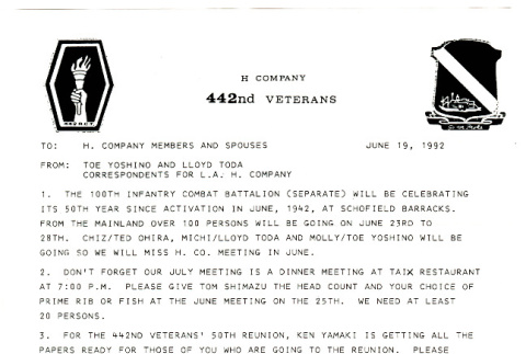 442nd Veterans Association H Company newsletter (ddr-densho-368-441)