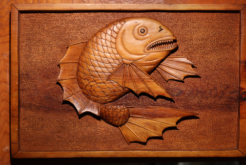 Carved wood panel of fish (ddr-ajah-9-2)