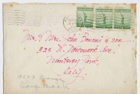 Envelope addressed to John Bonomi (ddr-janm-21-21)