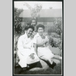 Photograph of hospital nurses in the Manzanar hospital park (ddr-csujad-47-266)