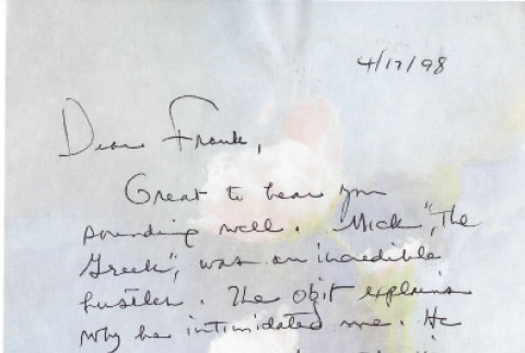 Letter from Michi Weglyn to Frank Chin, April 12, 1998 (ddr-csujad-24-123)