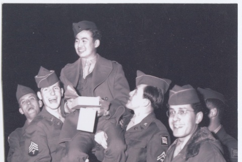Ted Akimoto with fellow troops (ddr-densho-299-245)