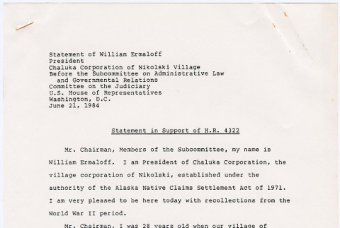 Statement of William Ermaloff at Hearings on H.R. 4322 (ddr-densho-122-312)