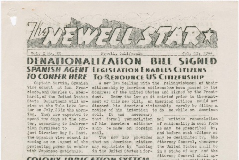 The Newell Star, Vol. I, No. 20 (July 13, 1944) (ddr-densho-284-25)