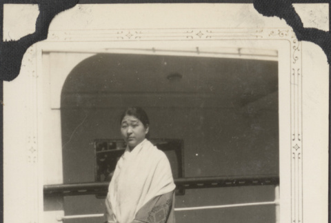 Shizuko Tokutaka on the deck of a ship (ddr-densho-432-148)