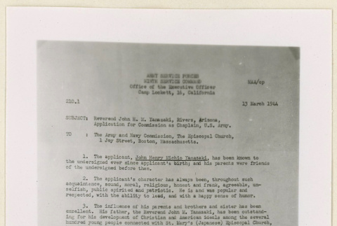 Letter of recommendation for Rev. Yamasaki (ddr-densho-37-1081)