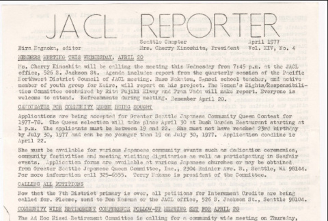 Seattle Chapter, JACL Reporter, Vol. XIV, No. 4, April 1977 (ddr-sjacl-1-200)