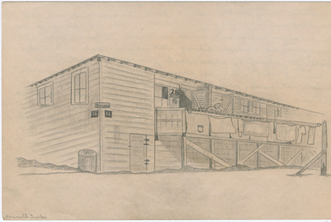 Drawing of barracks 16, apartment 28 at Tanforan Assembly Center (ddr-densho-392-15)
