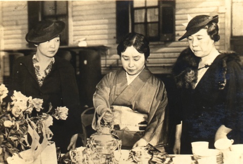 Hiroshi Saito's wife and other women at a tea party (ddr-njpa-4-2542)