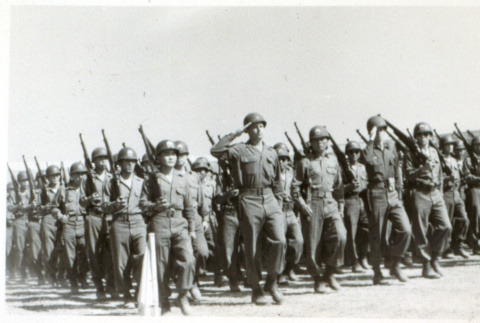 Company K (442nd RCT) marching with the 3rd Battalion in 
