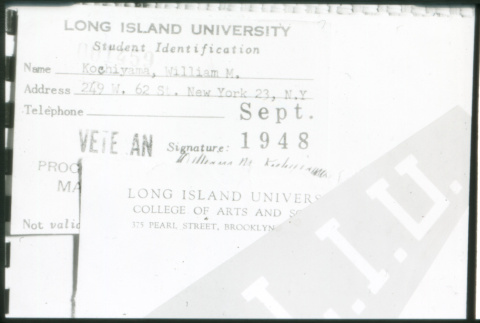 William Kochiyama Long Island University student ID (ddr-densho-1007-809)