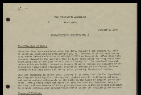 Post-exclusion bulletin, no. 2 (January 2, 1945) (ddr-csujad-55-1682)