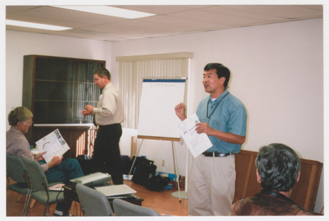 Tom Ikeda speaking at National Park Service meeting (ddr-densho-506-87)