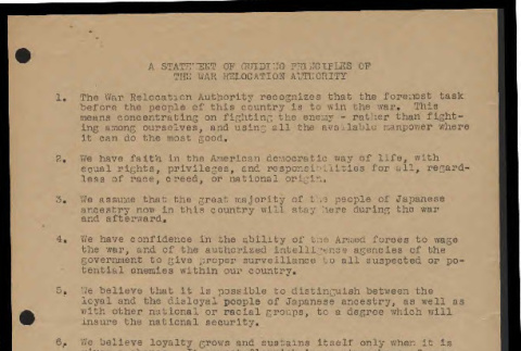 Statement of guiding principles of the War Relocation Authority (ddr-csujad-55-1639)