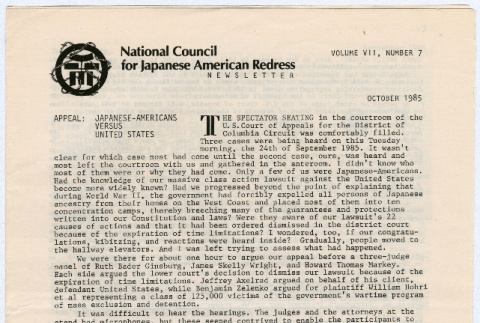 National Council for Japanese American Redress Vol. 7 No. 7 (ddr-densho-352-70)