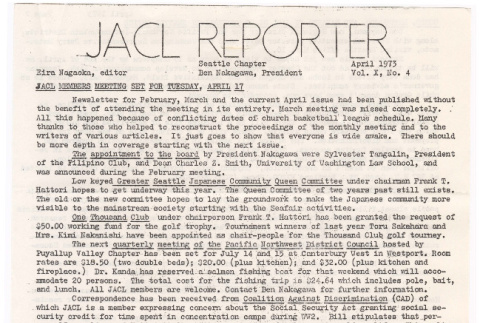 Seattle Chapter, JACL Reporter, Vol. X, No. 4, April 1973 (ddr-sjacl-1-153)