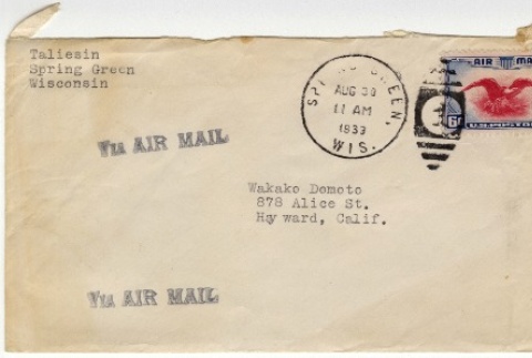Envelope to Wakako Domoto from Taliesin Spring Green (ddr-densho-329-521)