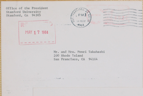 Envelope addressed to Mr. and Mrs. Henri Takahashi (ddr-densho-422-612)