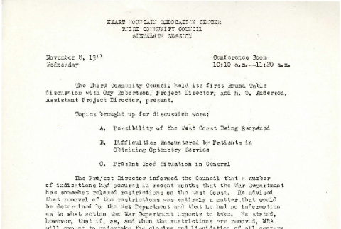 Heart Mountain Relocation Project Third Community Council, 16th session (November 8, 1944) (ddr-csujad-45-2)