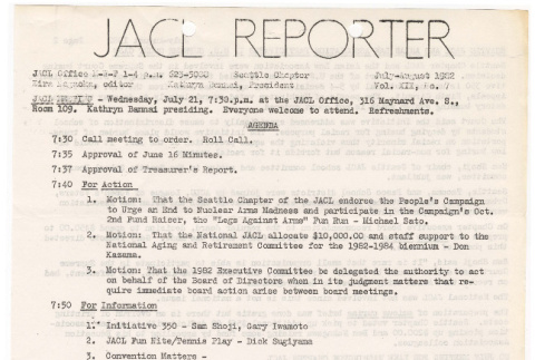 Seattle Chapter, JACL Reporter, Vol. XIX, No. 7, July-August 1982 (ddr-sjacl-1-311)