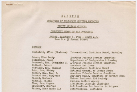Meeting Minutes from Committee of Immigrant Serving Agencies meeting on February 6, 1942 (ddr-densho-356-765)