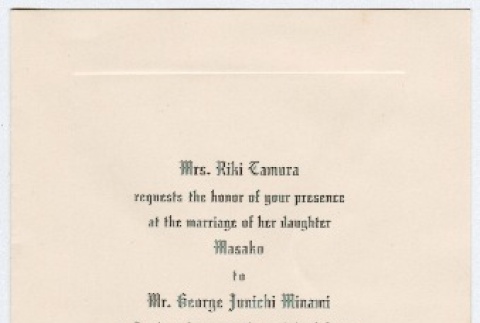 Wedding invitation to Kaneji Domoto for the wedding of Masako Tamura to George Junichi Minami (ddr-densho-329-348)
