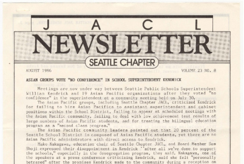 Seattle Chapter, JACL Reporter, Vol. 23, No. 8, August 1986 (ddr-sjacl-1-356)