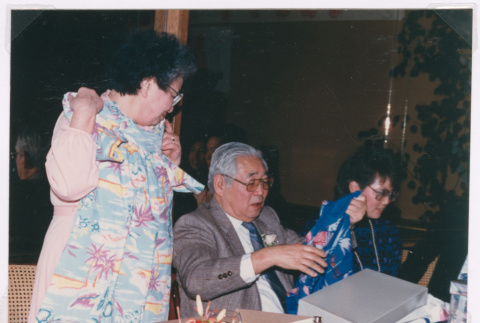Takeo and Mitzi Isoshima with Hawaiian shirts (ddr-densho-477-589)