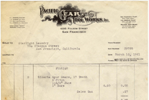 Two invoices from Pacific Tool and Gear Works (ddr-densho-423-209)