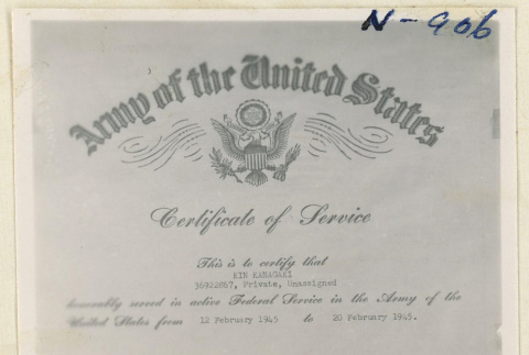 Kin Kanagaki certificate of service (ddr-densho-37-1822)