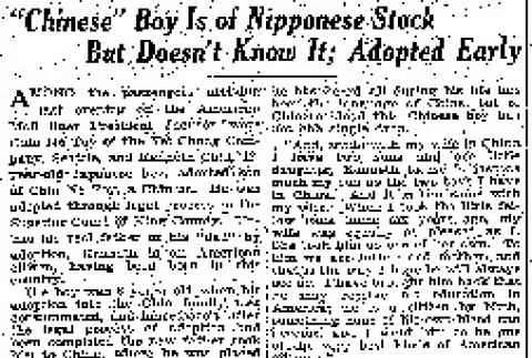 Chinese' Boy Is of Nipponese Stock But Doesn't Know It; Adopted Early (November 8, 1927) (ddr-densho-56-405)