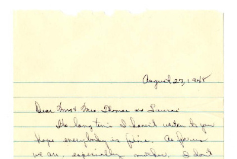Letter from [Emiko] A. Terada to Mrs. and Mrs. Thomas, August 27, 1948 (ddr-csujad-4-26)