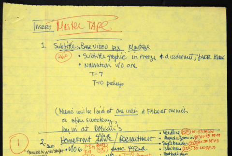 Master tape notes (ddr-densho-1007-1436)
