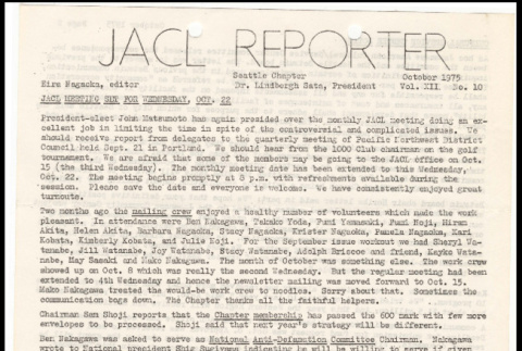 Seattle Chapter, JACL Reporter, Vol. XIII, No. 10, October 1975 (ddr-sjacl-1-249)