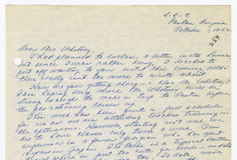 [ Letter to Mrs. Whitney from Fumiko Fukuda | October 1, 1942 ] (ddr-janm-22-64)