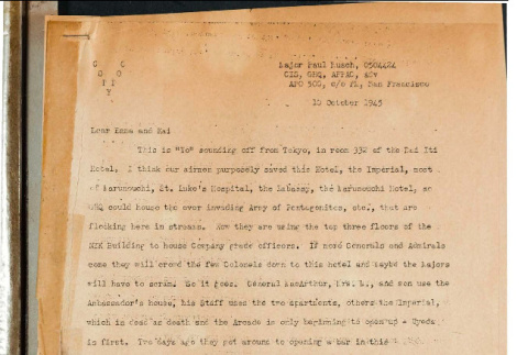 Letter from Major Paul Rusch to Emma and Kai, October 10, 1945 (ddr-csujad-49-103)