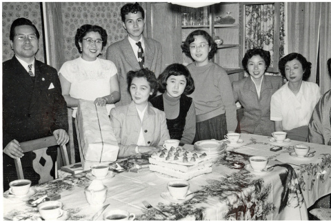 Group photo celebrating a birthday (ddr-densho-494-14)